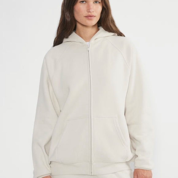 Aritzia TNA Organic Extra Fleece Boyfriend Zip Front Hoodie Womens Size L Cozy - Picture 1 of 12